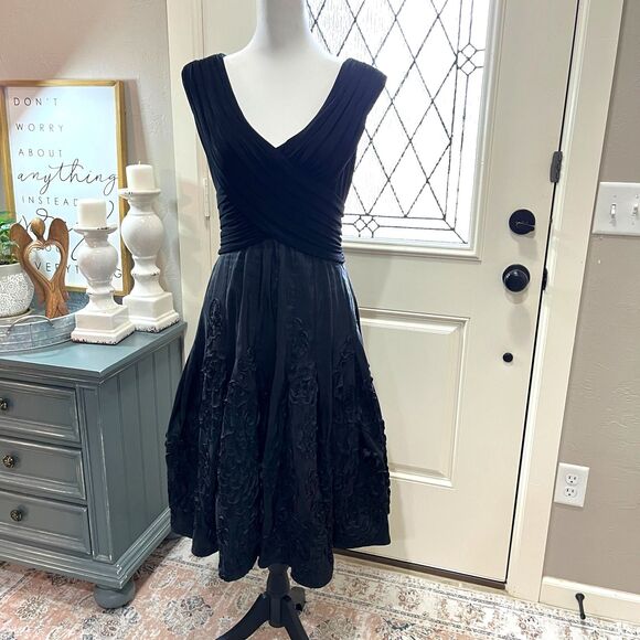 Cache Black V Neck A-Line Midi Dress Size 10 - Picture 5 of 9